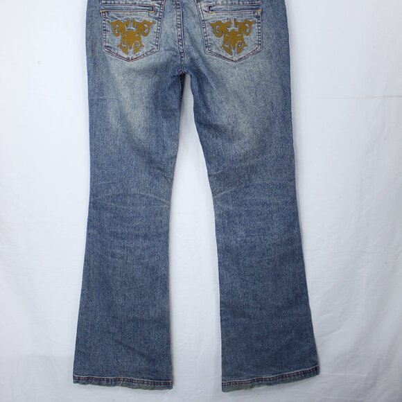 MUDD WOMEN'S JEANS EMBROIDERED POCKETS FLARED BOOT LEGS STYLE BCP3108X SZ 5 VTG - Picture 6 of 9